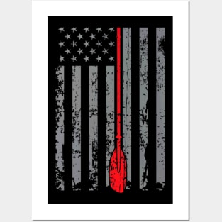 American Flag Grunge Kayak Kayaker Paddle Posters and Art